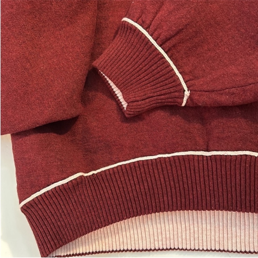 We The Free XSmall Sweatshirt Midnight Pullover in burgundy red with pink piping - Picture 7 of 10